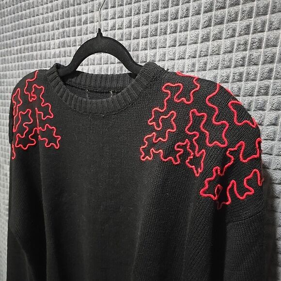 VTG 80s Black Art Sweater SzXL Shoulder Pads Abstract Red Goth Punk Rock Witchy - Picture 3 of 9